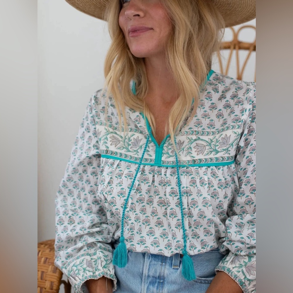 Marea Liz Joy Isla Blouse Long Sleeve Flowy Boho Size Small